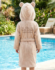 Personalised Plush Teddy Kid Bathrobe, Custom Name Embroidered Teens Dressing Gown Bear Ear Hooded Baby Robe, Christening Birthday Xmas Gift