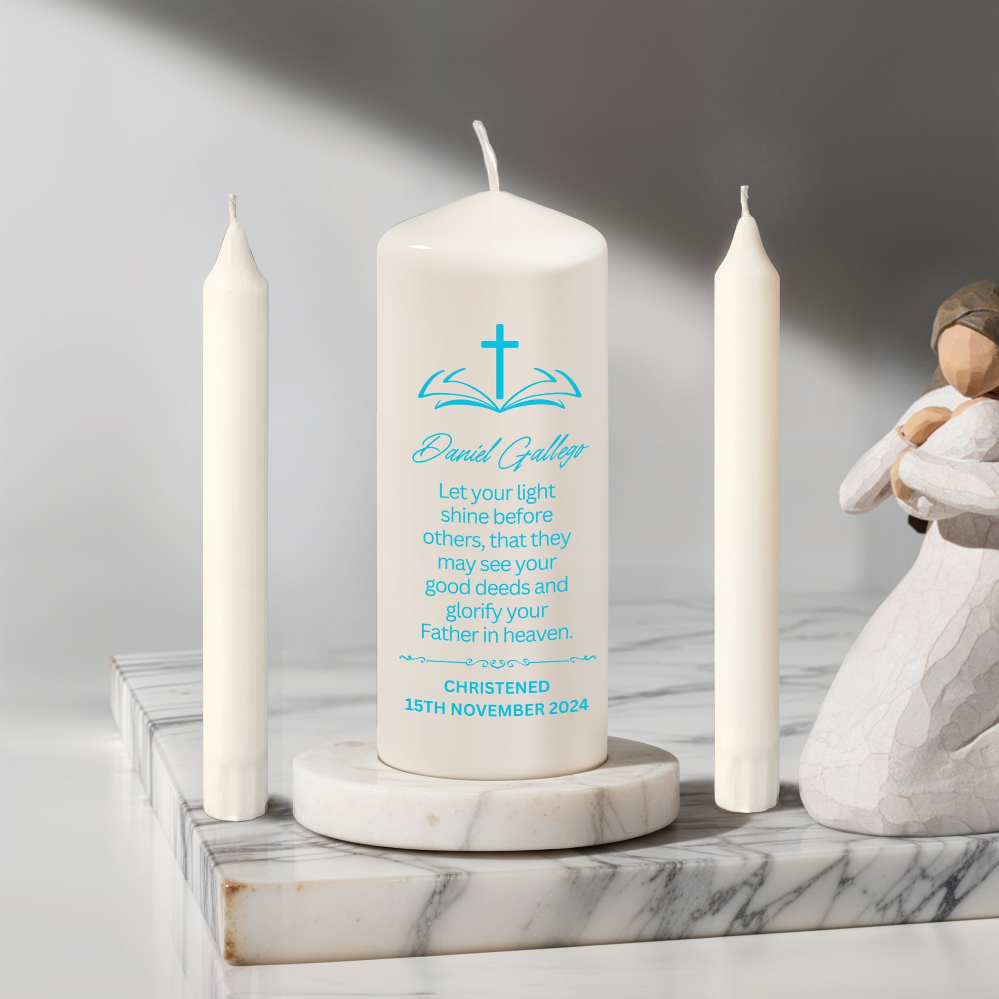 Personalised UV Print Christening Candles, Custom Baptism Candle Set, Baby Shower, Godparents Gift, First Birthday, Unity Ceremony Keepsake