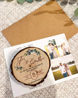 Personalised UV Print Wood Slice Save The Date Fridge Magnet & Invitation Card, Kraft Envelope, Customised Rustic Wreath Wedding Stationery