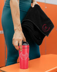 Personalised 25oz Red Metal Protein Shaker & Embroidery Black Gym Towel Set, Custom Name Logo Fitness Travel Sport, Birthday, Corporate Gift