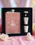 Personalised Glitter Steel 8oz Liquor Hip Flask, Funnel, Shot Glasses Set, Custom Engraved Bridesmaid Wedding Favour, Her Corporate Gift Box