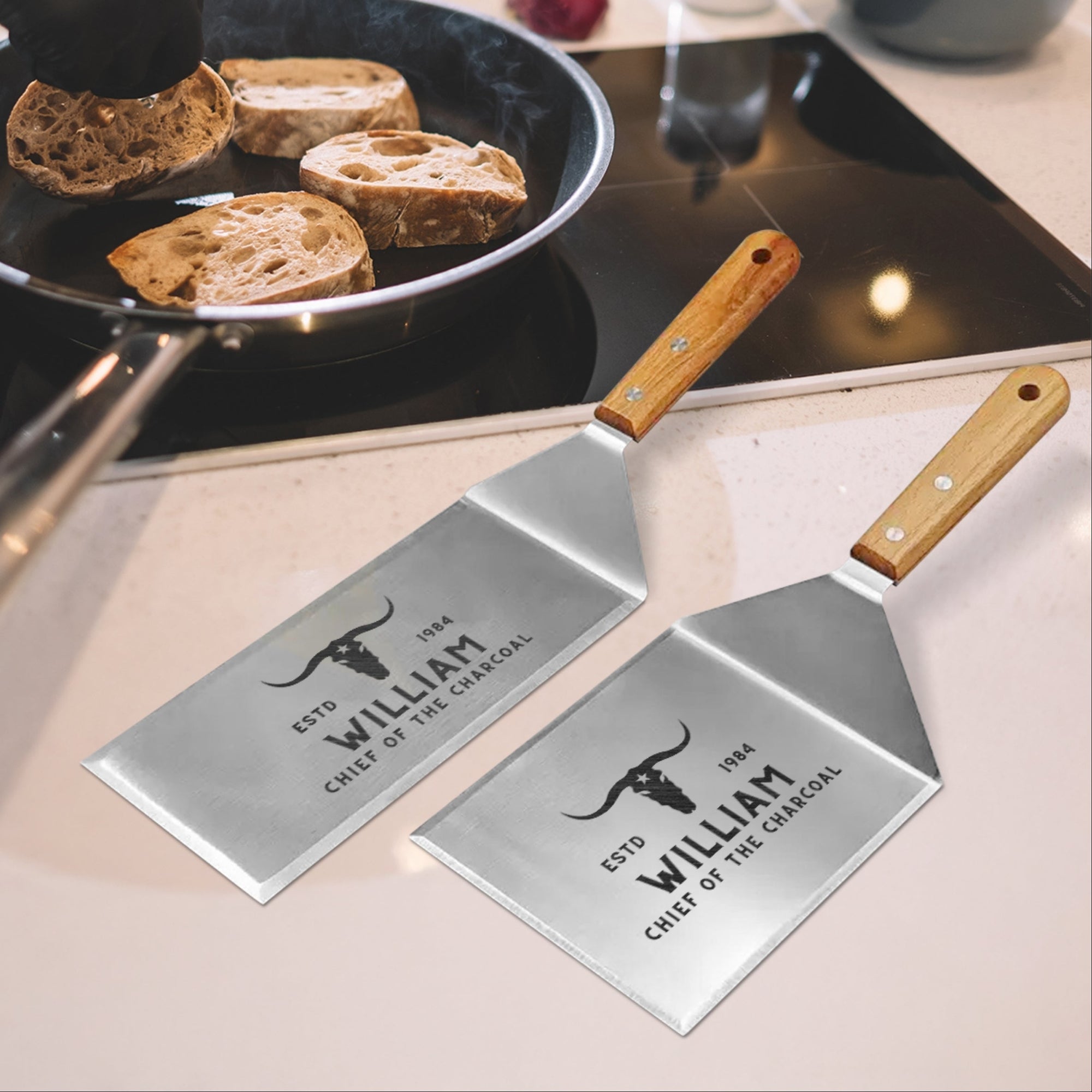 Personalised Steel Spatula /Turner/ Scraper, Custom Engraved Barbecue Grill Tool/ Multi Kitchen Utensil, Mom Housewarming, Father's Day Gift