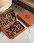 Personalised Tan Leatherette Travel Manicure Kit, Custom Engraved Portable Nail Grooming Set Bag, Personal Tools Storage Case Groomsman Gift