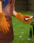Personalised Long Leather BBQ Grill Gloves, Custom Engraved Fire & Heat Resistant Smoker, Stove, Oven, Fireplace Protective Gloves, Dad Gift