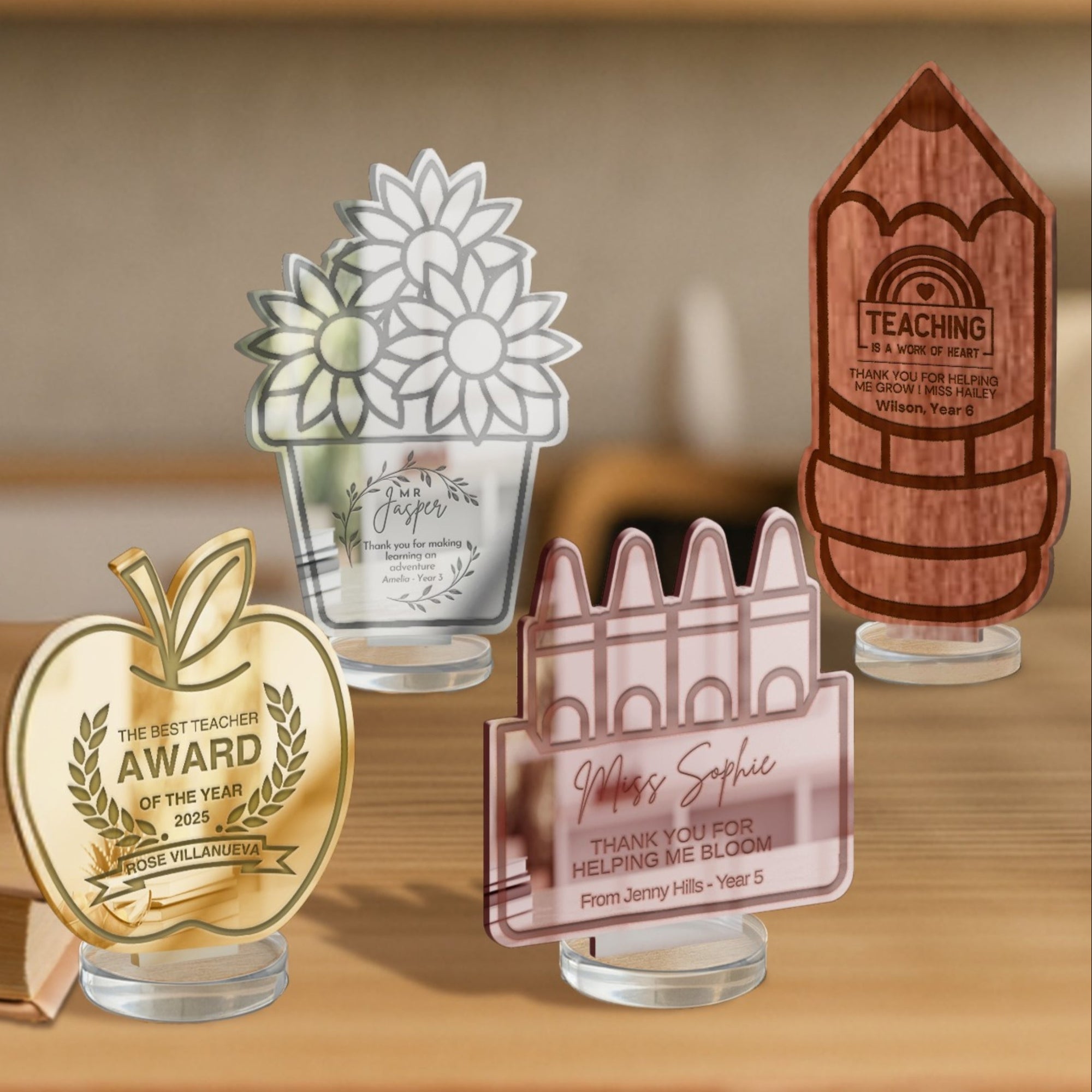 Personalised Teacher Appreciation Plaque & Stand/ Custom Engraved Plywood/ Acrylic School Sport Coach, Tutor Mentor Graduation Keepsake Gift