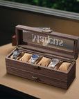 Personalised Two Drawer Wooden 6 Watch Slots & Accessories Display Box Custom Engraved Men Jewelry Storage Organiser Case Christmas Dad Gift
