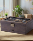 Personalised Two Drawer Wooden 12 Watch Slots & Accessories Display Box, Custom Engraved Men Jewelry Storage, Organiser Case, Xmas Dad Gift