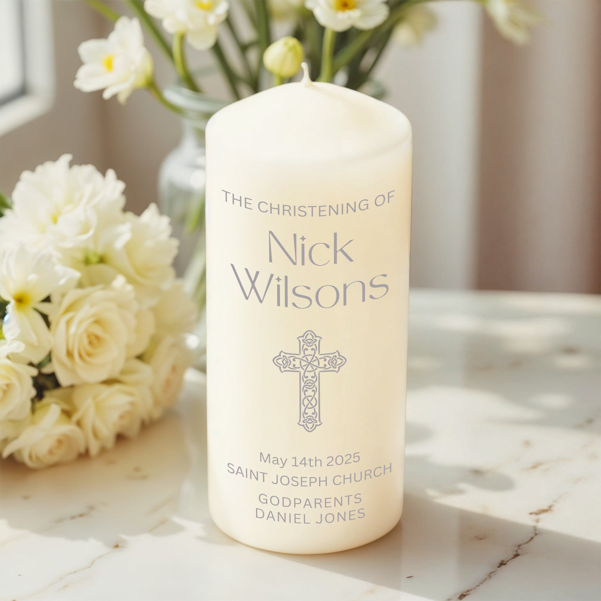 Personalised UV Print Christening Candles, Custom Baptism Candle Set, Baby Shower, Godparents Gift, First Birthday, Unity Ceremony Keepsake