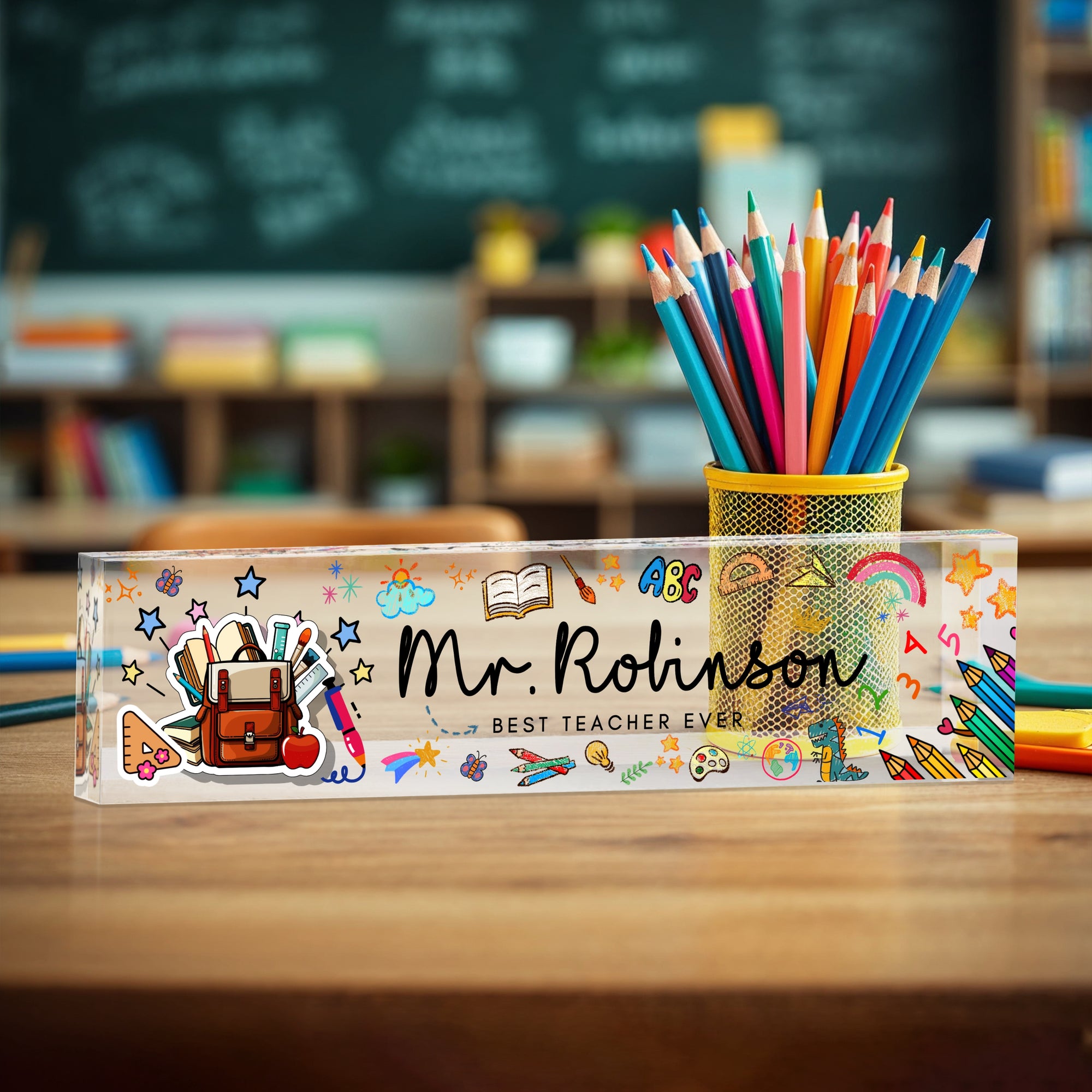 Personalised UV Print Clear Acrylic Block Desk Name Plate, Custom Logo Professional Job Title Sign, Office Role Plaque Teacher Graduation Gift