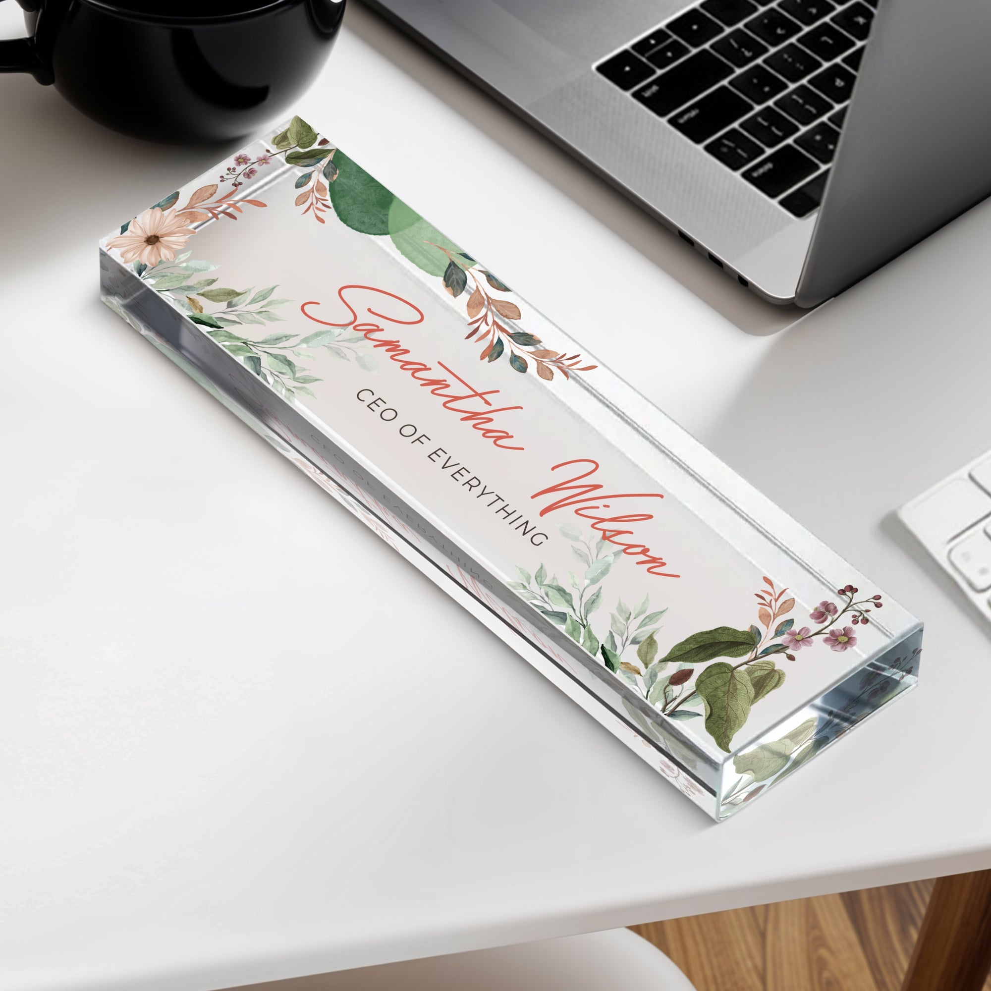 Personalised UV Print Clear Acrylic Block Desk Name Plate, Custom Logo Professional Job Title Sign, Office Role Plaque Teacher Graduation Gift