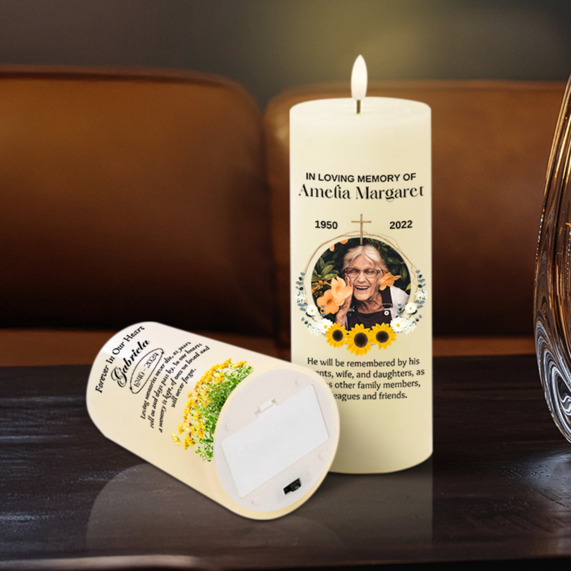Personalised UV Print In Loving Memory Wax LED Candle, Custom Memorial Photo White Flame Pillar, Pet Sympathy Gift Funeral Ceremony Keepsake