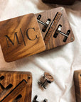 Personalised Walnut Cufflinks & Tie Clip Box, Custom Engraved Man's Wooden Accessories/ Jewellery Storage, Groomsmen, Dad, Wedding Gift Set