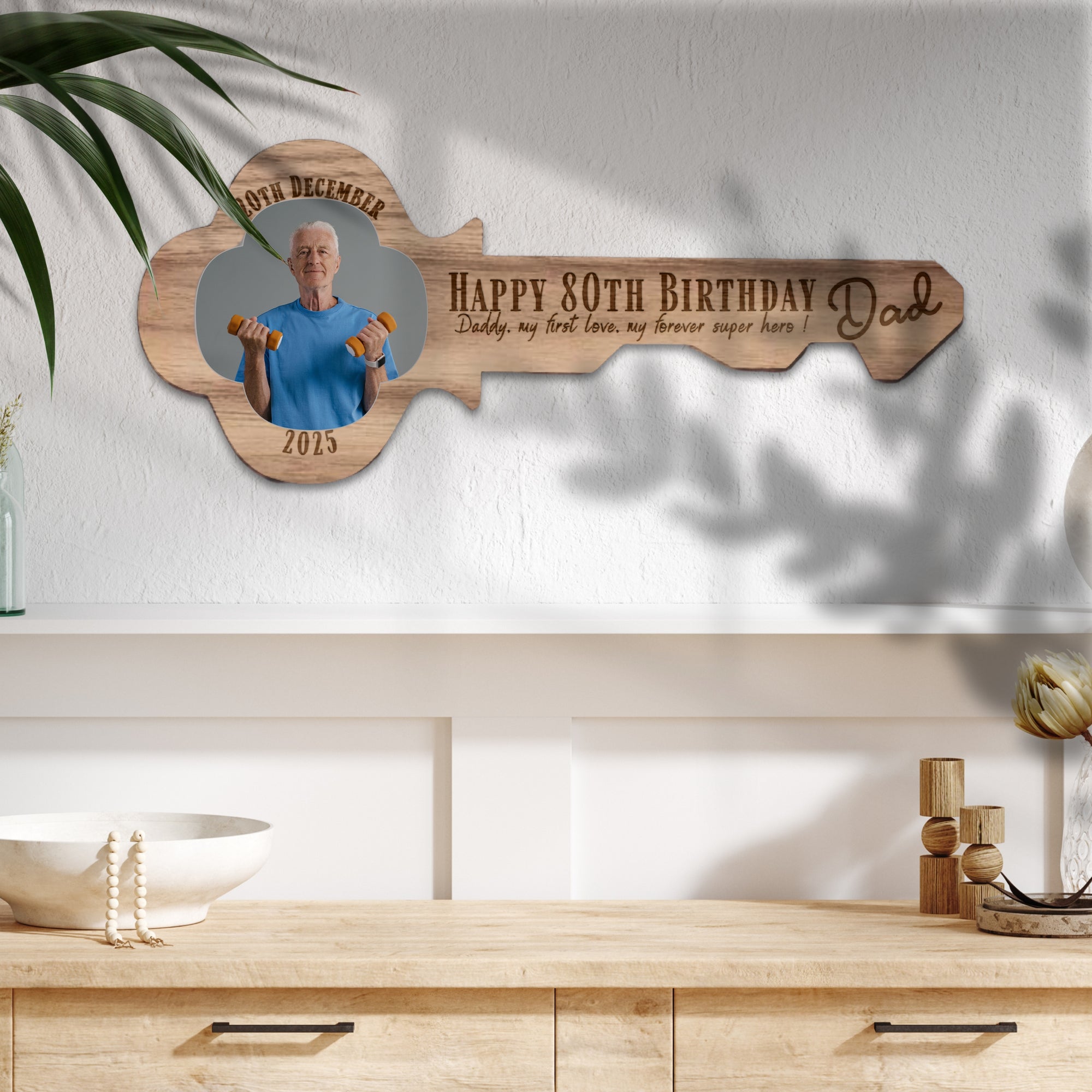 Personalised Key Birthday Signing Photo Wooden Board, Custom Engraved Name, Date Guest Book Alternative, Party Decor, Laser Cut & Print Sign