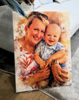 Personalised Watercolour Portrait on Stretched Canvas, Custom Digital from Your Photo, Couple, Wedding, Family Memory Image, Home Decor Gift