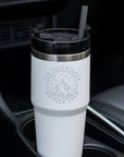 Personalised White Insulated Tumbler & Straw Set, Custom Engraved Logo Travel Thermal Drink Bottle, Coffee Car Cup, Corporate/ Birthday Gift