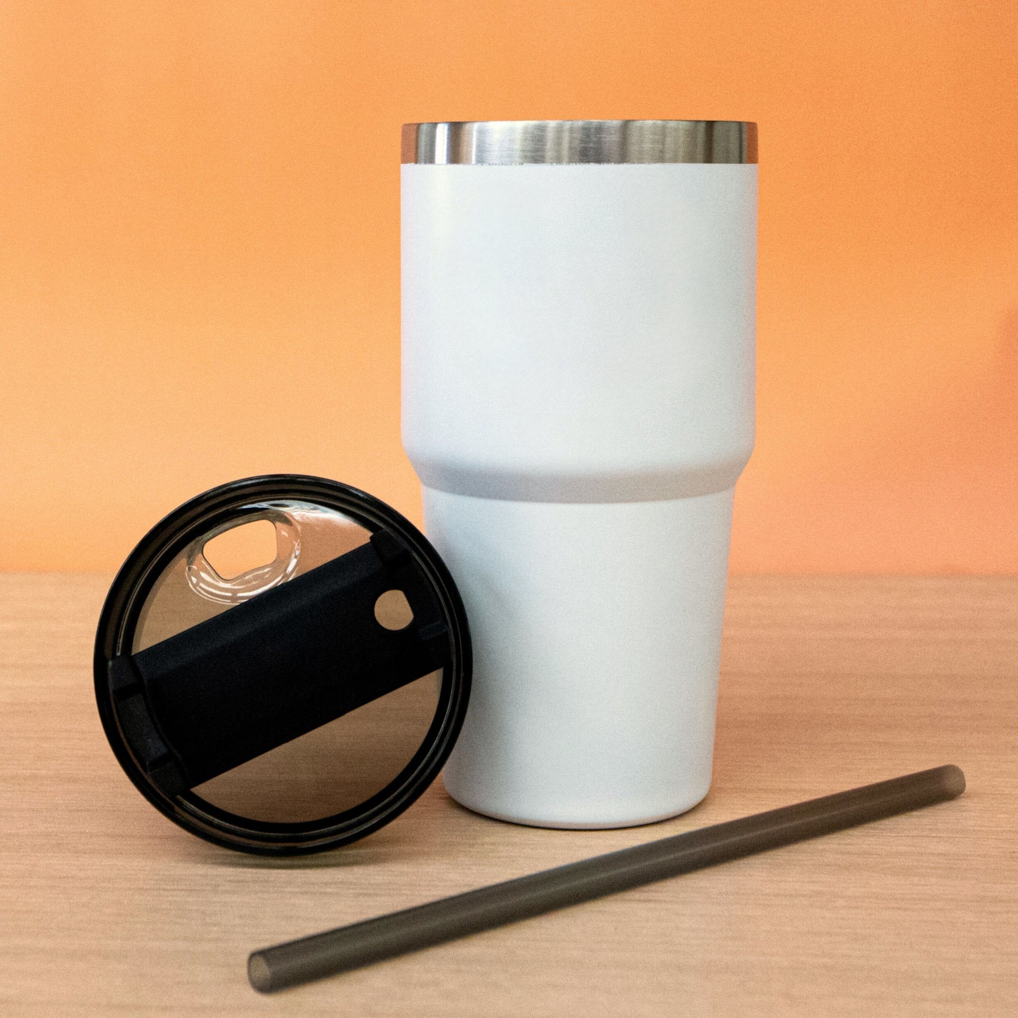 Personalised White Insulated Tumbler & Straw Set, Custom Engraved Logo Travel Thermal Drink Bottle, Coffee Car Cup, Corporate/ Birthday Gift