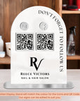 Personalised 3D Raised Acrylic Arch QR Code Follow Us Business Sign, Custom Spa, Beauty, Cafe, Retail Social Media Reception Display Signage