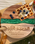 Personalised Wood Round Resin Cheese Tray, Custom Logo Etched Kitchen Cutting Serving Board, Charcuterie Platter Corporate Housewarming Gift