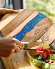 Personalised Wood Round Resin Cheese Tray, Custom Logo Etched Kitchen Cutting Serving Board, Charcuterie Platter Corporate Housewarming Gift