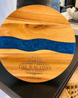 Personalised Wood Round Resin Cheese Tray, Custom Logo Etched Kitchen Cutting Serving Board, Charcuterie Platter Corporate Housewarming Gift