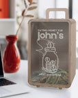 Personalised Wood Travel Luggage Piggy Bank, Custom Engraved Name Money Saving Box Vacation Adventure Fund Storage, Birthday Gift Room Decor