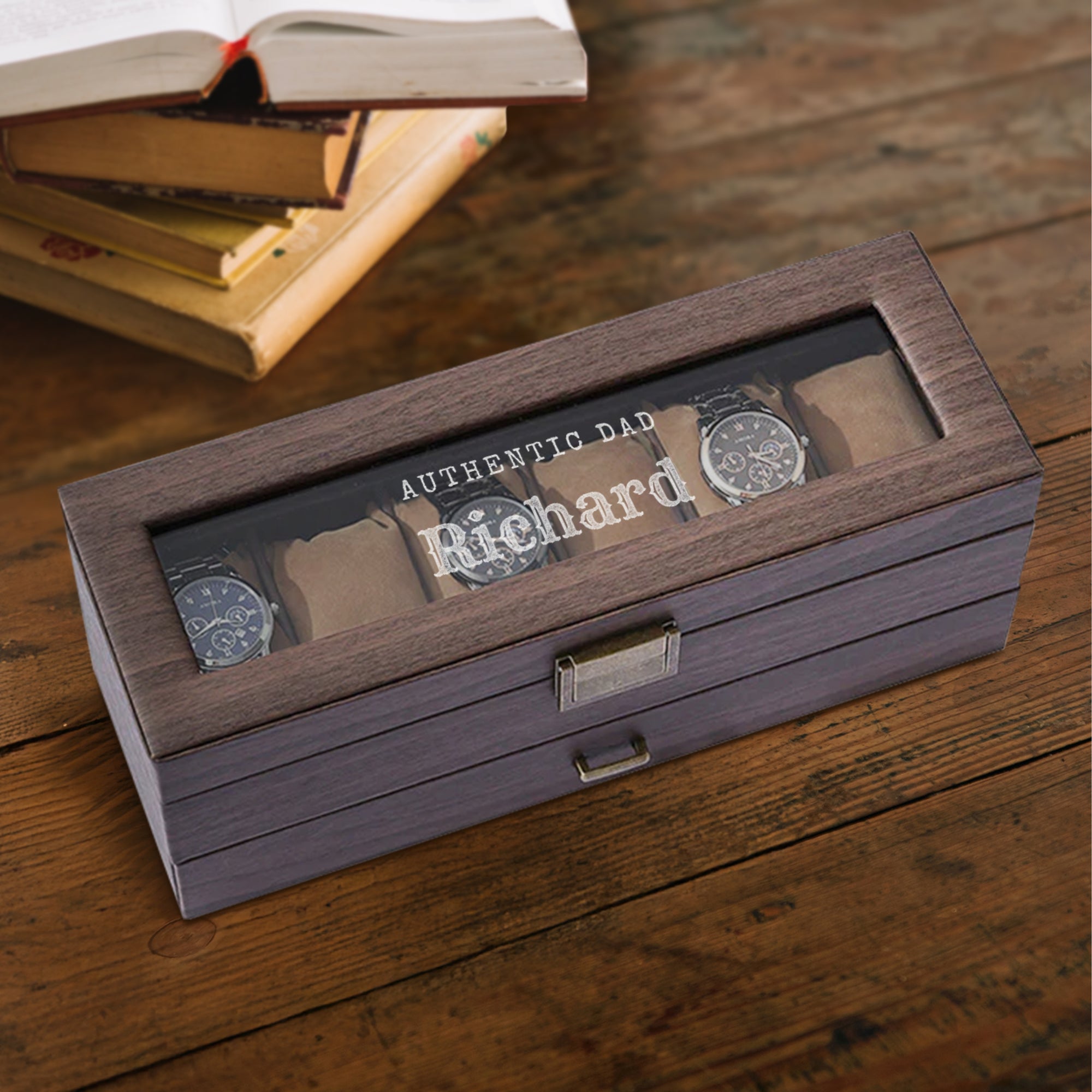 Personalised Two Drawer Wooden 6 Watch Slots & Accessories Display Box Custom Engraved Men Jewelry Storage Organiser Case Christmas Dad Gift