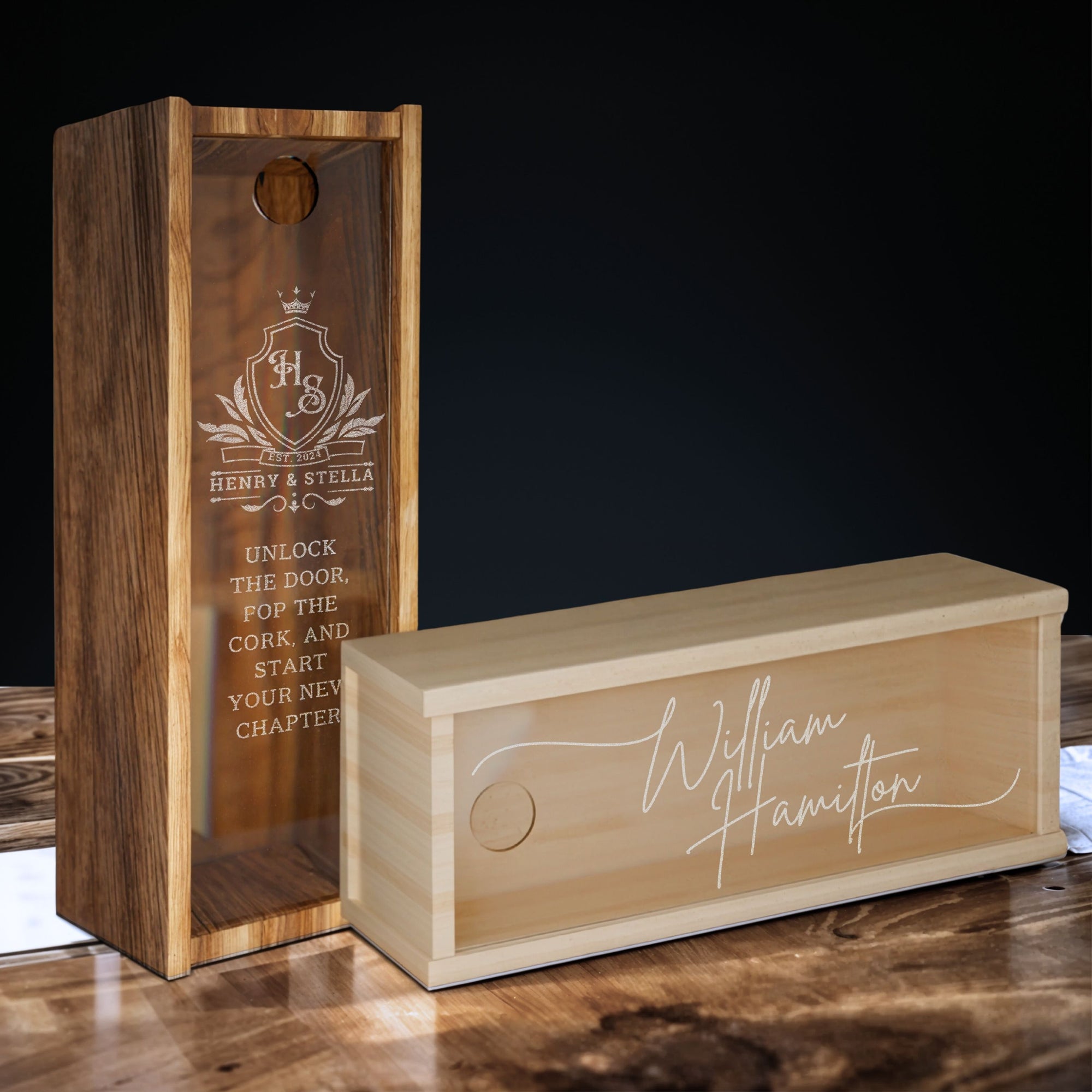 Personalised Wooden & Acrylic Lid Wine Cork Collection Storage/ Engraved Wine Bottle Holder Box, Custom Logo Wedding, Housewarming, Birthday, Retirement, Corporate Gifts