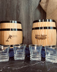 Personalised Wooden Barrel Whiskey Box, 2 Prism Glasses, 6 Ice Stones | Custom Engraved Barware Set, Dad, Groomsmen, Retirement, Xmas Gift