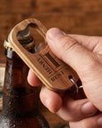 Personalised Wooden Bottle Opener Keyring, Custom Engraved Beer Popper Keychain, Dad Groomsmen Wedding Favour, Christmas Logo Corporate Gift