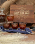 Personalised Wooden Boxed Star Base Whiskey Decanter Set, 4 Glasses, 8 Ice Stones & Tongs | Custom Engraved Logo Groomsmen Wedding Bar Gift