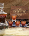 Personalised Wooden Boxed Prism Whiskey Decanter Set, 4 Scotch Glasses, 8 Ice Stones & Tongs | Custom Engraved Groomsmen, Wedding, Whisky Bar Gift
