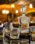 Personalised Wooden Boxed Prism Whiskey Decanter Set, 4 Scotch Glasses, 8 Ice Stones & Tongs | Custom Engraved Groomsmen, Wedding, Whisky Bar Gift