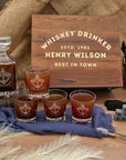 Personalised Wooden Boxed Star Base Whiskey Decanter Set, 4 Glasses, 8 Ice Stones & Tongs | Custom Engraved Logo Groomsmen Wedding Bar Gift