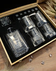 Personalised Wooden Boxed Star Base Whiskey Decanter Set, 4 Glasses, 8 Ice Stones & Tongs | Custom Engraved Logo Groomsmen Wedding Bar Gift
