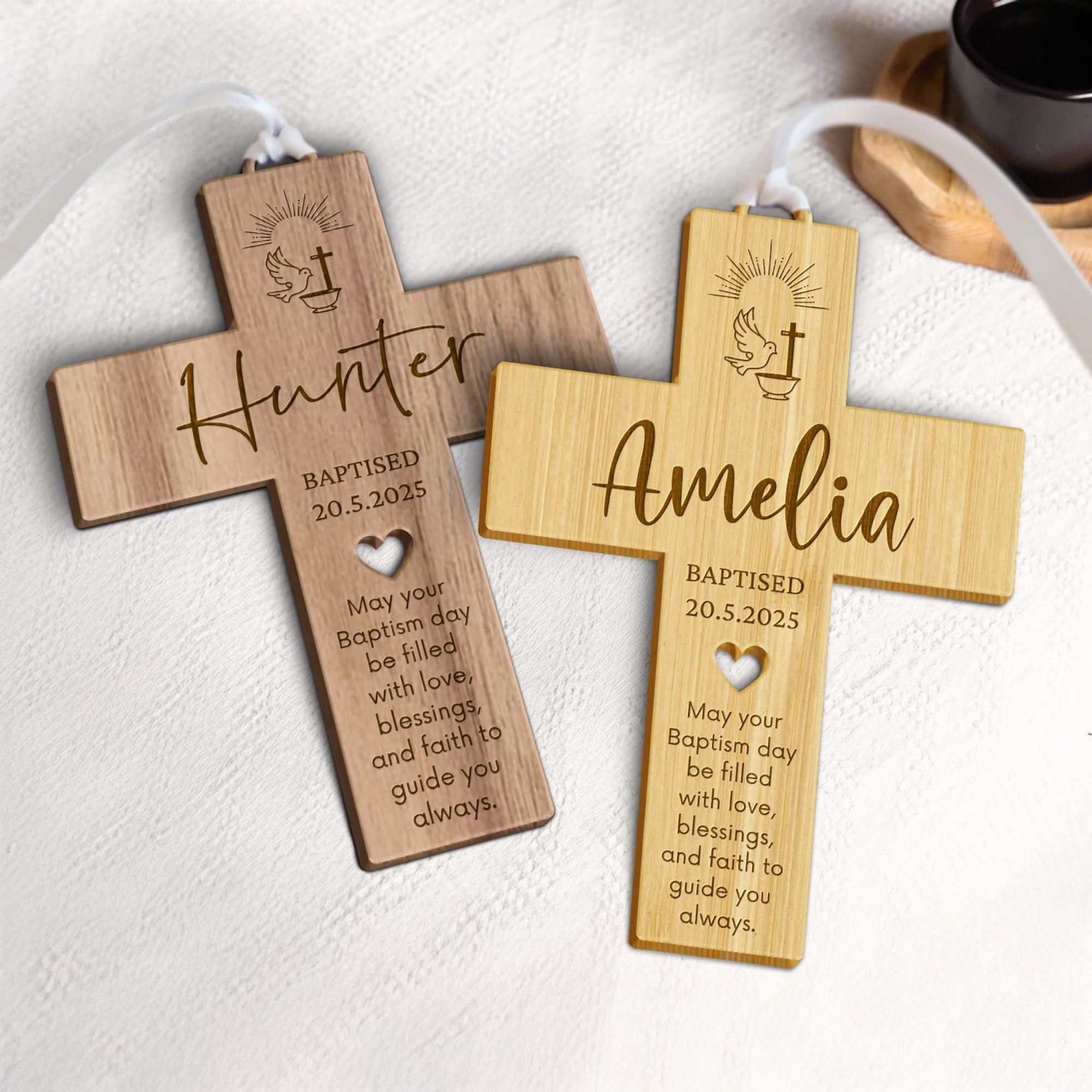 Personalised Wooden Christening Cross, Custom Engraved Religious Family Name Sign, Baptism Decor, Birthday, Wedding, Newborn, Memorial Gift