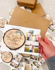Personalised UV Print Wood Slice Save The Date Fridge Magnet & Invitation Card, Kraft Envelope, Customised Rustic Wreath Wedding Stationery