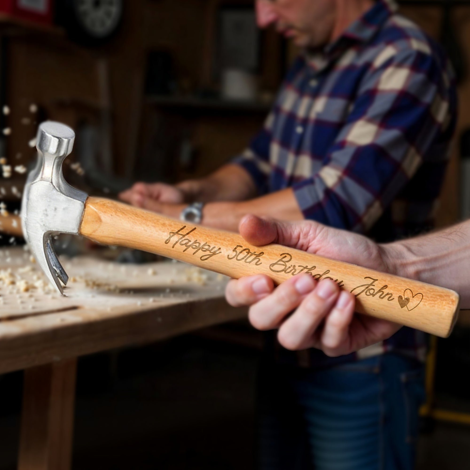 Personalised Wooden Steel Claw Hammer, Custom Engraved Name Logo Handyman Tool, Birthday, Housewarming, Groomsman Grandad Father's Day Gift