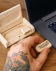 Personalised Wooden USB & Storage Box, Custom Engraved Logo Memory Stick, Flash Drive Case Holder, Wedding Anniversary In Loving Memory Gift