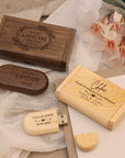 Personalised Wooden USB & Storage Box, Custom Engraved Logo Memory Stick, Flash Drive Case Holder, Wedding Anniversary In Loving Memory Gift