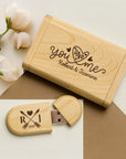 Personalised Wooden USB & Storage Box, Custom Engraved Logo Memory Stick, Flash Drive Case Holder, Wedding Anniversary In Loving Memory Gift