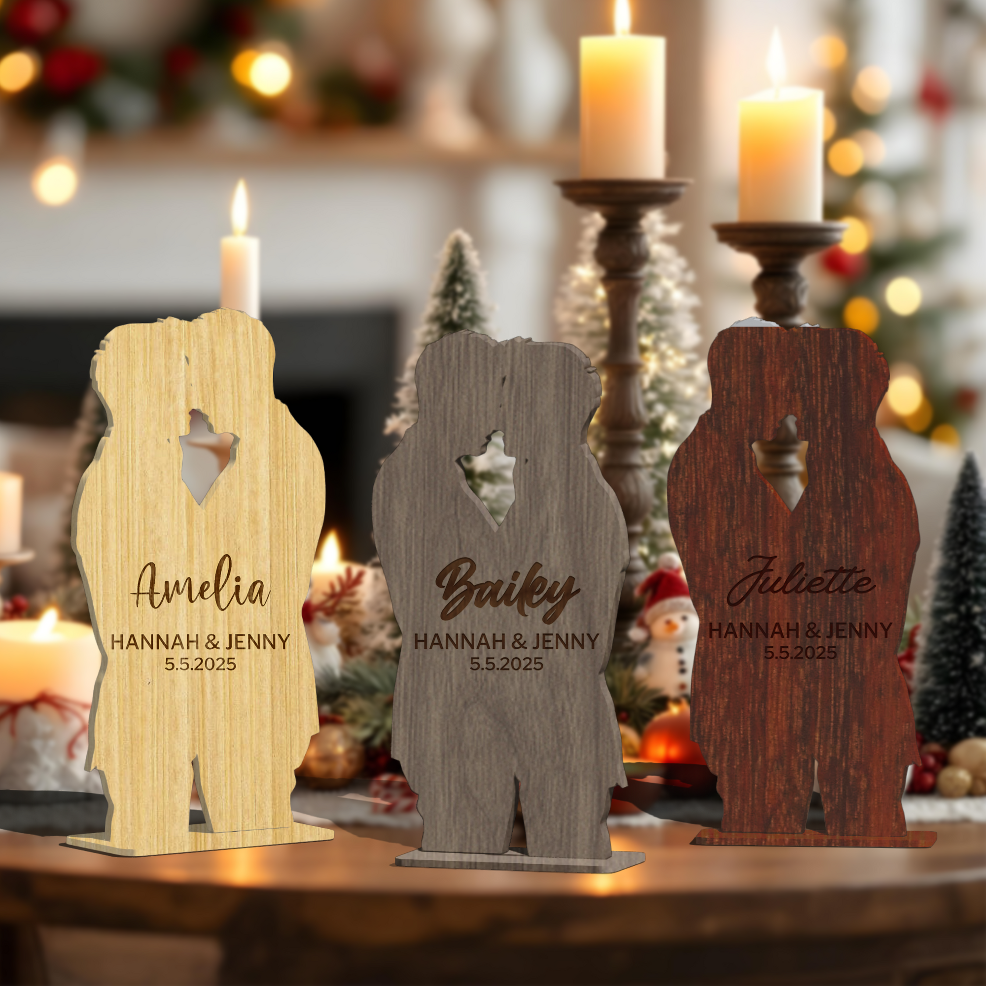 Personalised Mirror Acrylic/ Wooden Wedding Gay Couple Silhouette Place Settings, Custom Etched Table Card, Party Favour Thank you Gift Tag