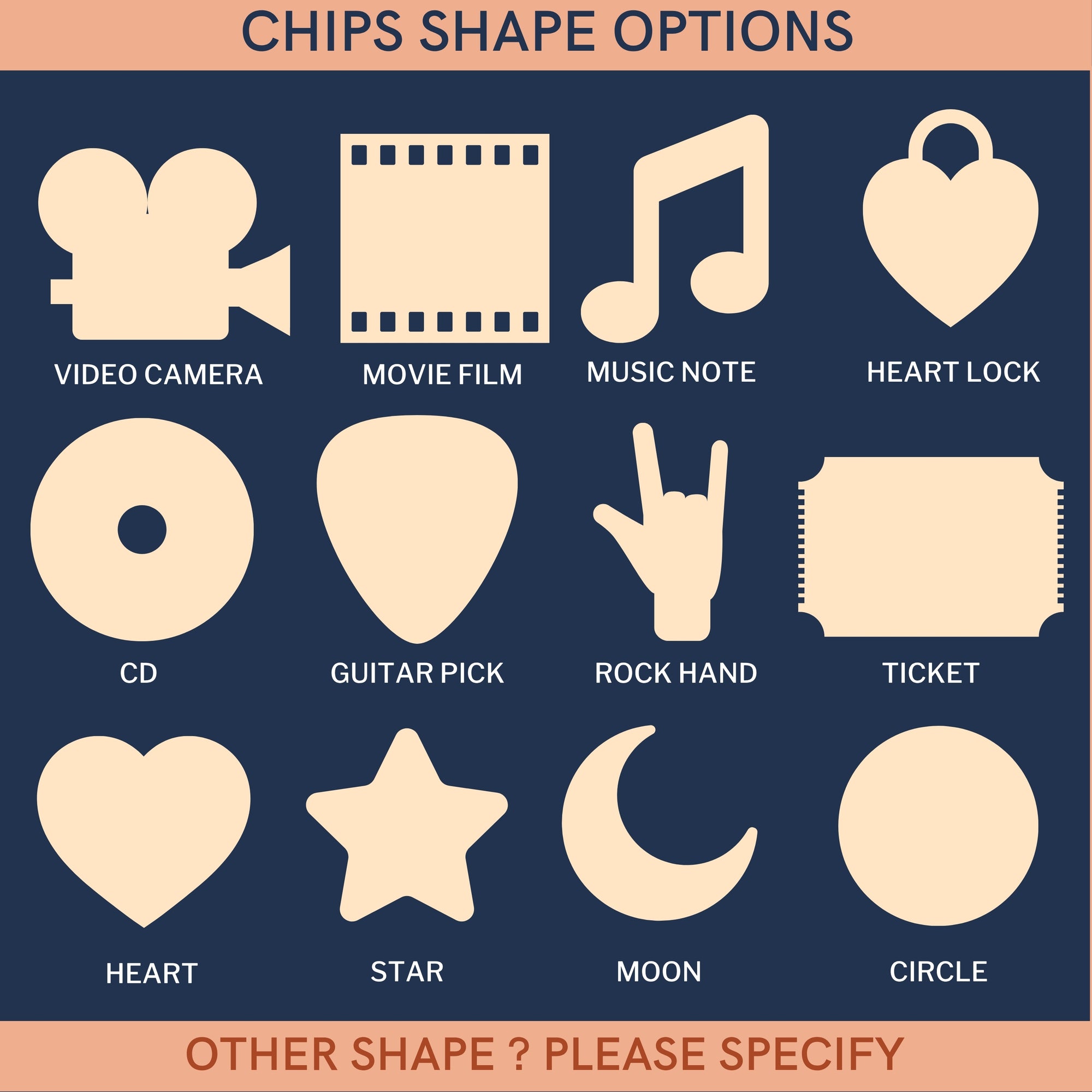 Various chip shapes with labels for Cassette