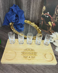 Personalised 5 Crystal Shot Glasses & Custom Engraved Tequila Wooden Flight Board Set, Dad, Bridesmaid Groomsman Wedding Xmas Corporate Gift