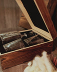 Engraved Star Base Whiskey Decanter with 2 Scotch Glasses Set in Wooden Gift Box