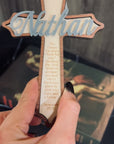 Personalised Double Layers 3D Acrylic & Wooden Christening Cross, Custom Religious Name Sign Baptism Newborn Birthday, Wedding Memorial Gift