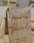 Personalised Plywood Wedding Name Sign Holder, Custom Table Plaque, Engraved Rustic Seating Place Card, Vintage Wedding Ceremony Event Decor