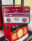 Custom Plywood Acrylic Retro Radio Wishing Well Box - Leatherette Carry Handle & Sign, Personalised Money Card Wedding Memory Keepsake Gift