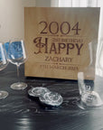 Personalised Carafe & Pair Crystal Wine Glasses Set, Marble Coasters in Custom Etched Wooden Box, Groomsman, Wedding Birthday Corporate Gift