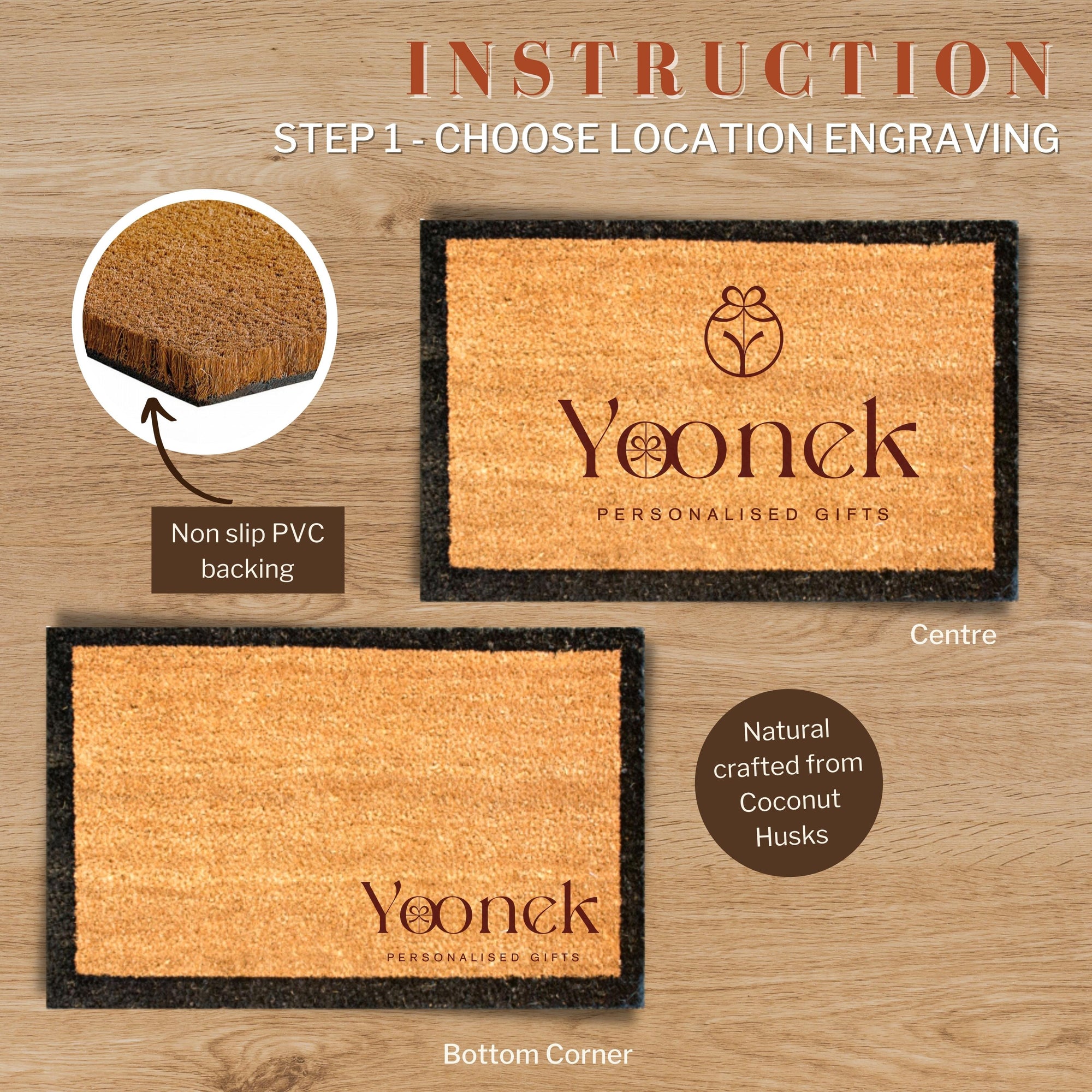 Customised Engraving Black Border Doormat, Personalised Initial/ Couple/ Family/ Welcome Entry Outdoor Coir Mat, House Warming/ Wedding Gift