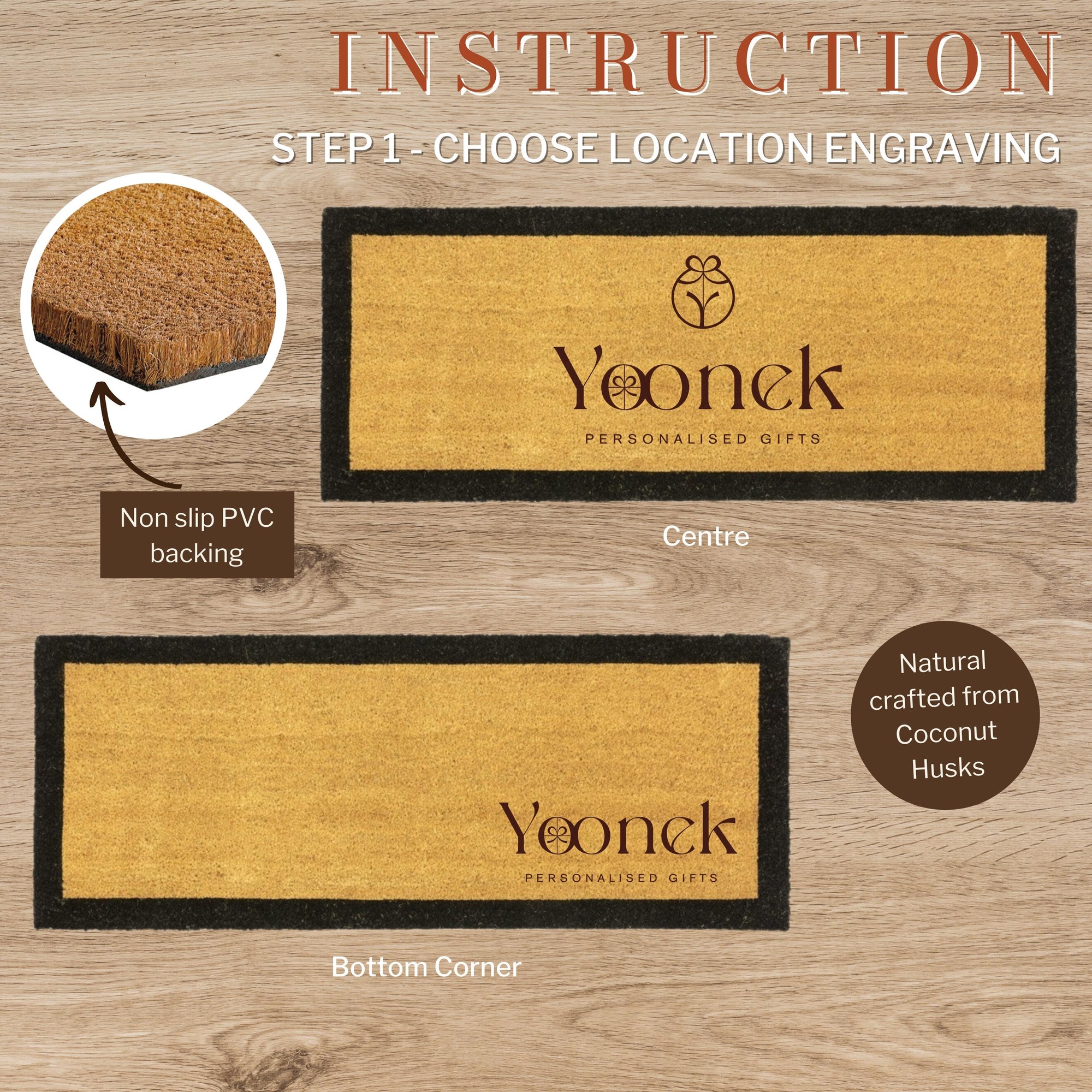 Customised Engraving Black Border Doormat, Personalised Initial/ Couple/ Family/ Welcome Entry Outdoor Coir Mat, House Warming/ Wedding Gift